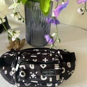 Black and White Graphic Belt Bag with Crescent Shape